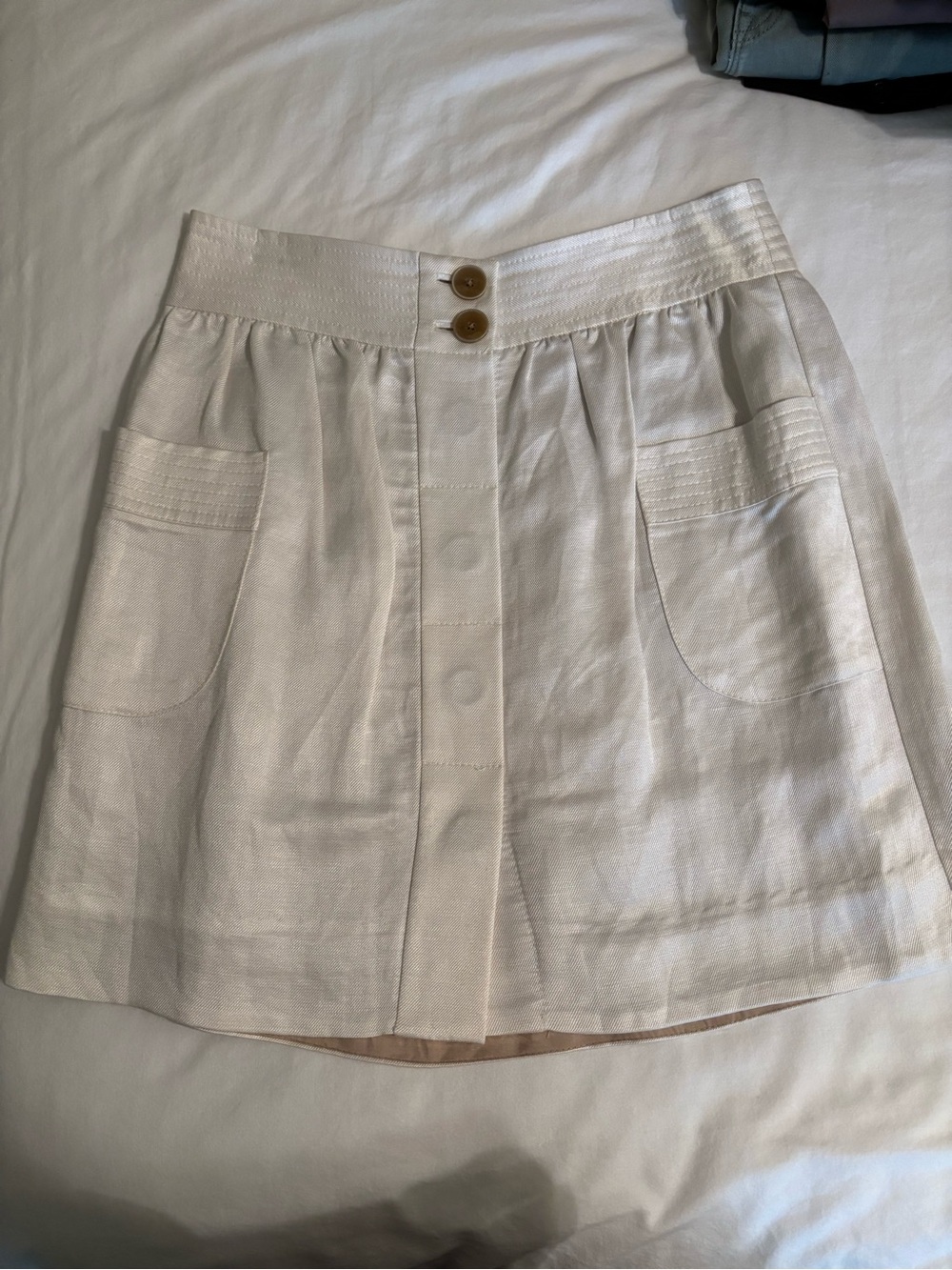 J. Crew Cream Button-Front Mini Skirt with Patch Pockets